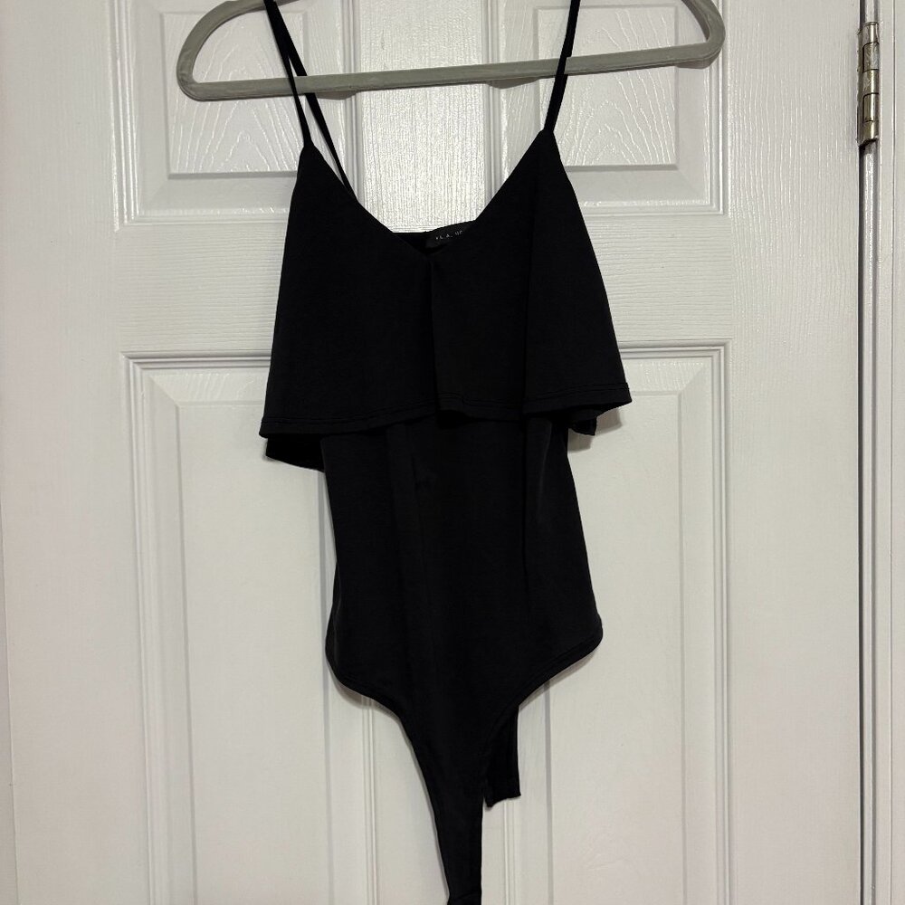 Dark gray ruffled body suit
